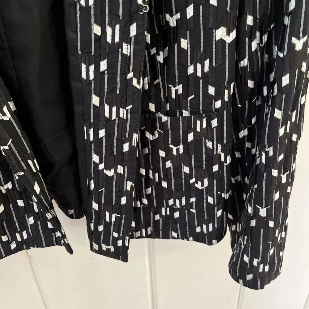 Jones New York Collection Black White Pattern Embroidered Blazer Jacket 20W,